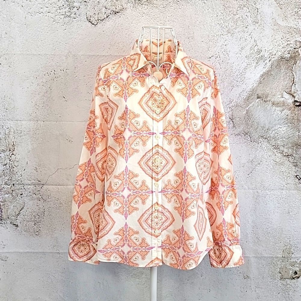 J. Crew button-down shirt in abstract print pinks and creme Women's Size S